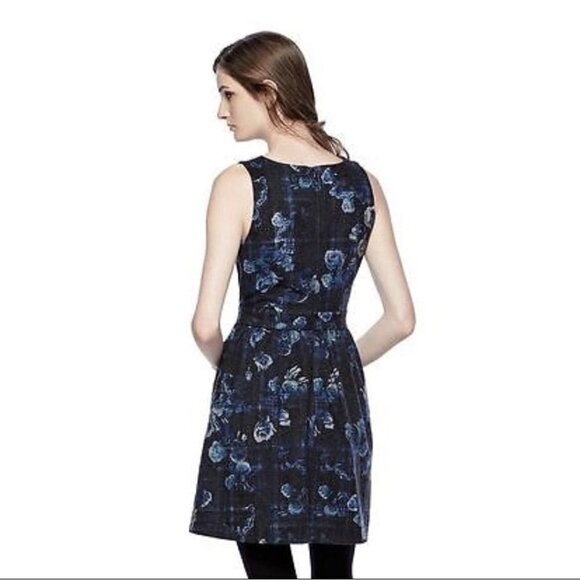 Anthropologie Thakoon Charcoal Blue Rose Cotton Flannel Sleeveless Dress Size 4 - Picture 4 of 9